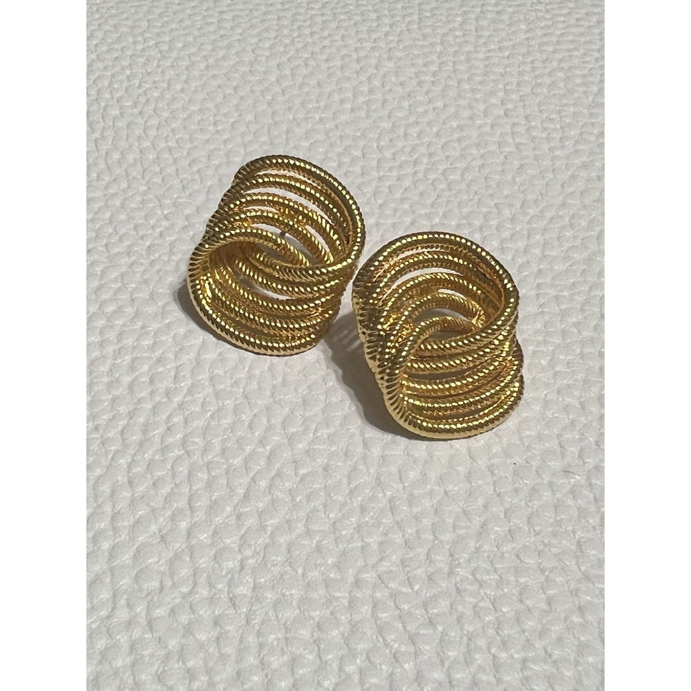 Anne Klein Vintage Gold Tone Textured Multi Hoop Knot Stud Earrings Quiet Luxury